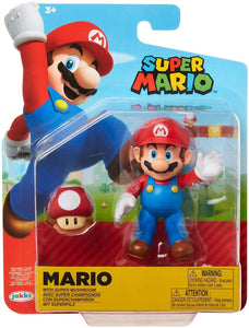SUPER MARIO 4" Articulated Mario Action Figure with Super Mushroom