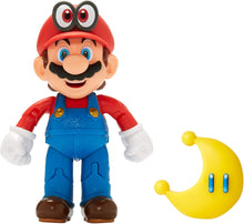 SUPER MARIO Nintendo Collectible Mario Wearing Cappy 4" Poseable Articulated Action Figure with Yellow Power Moon