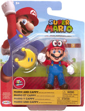 SUPER MARIO Nintendo Collectible Mario Wearing Cappy 4" Poseable Articulated Action Figure with Yellow Power Moon